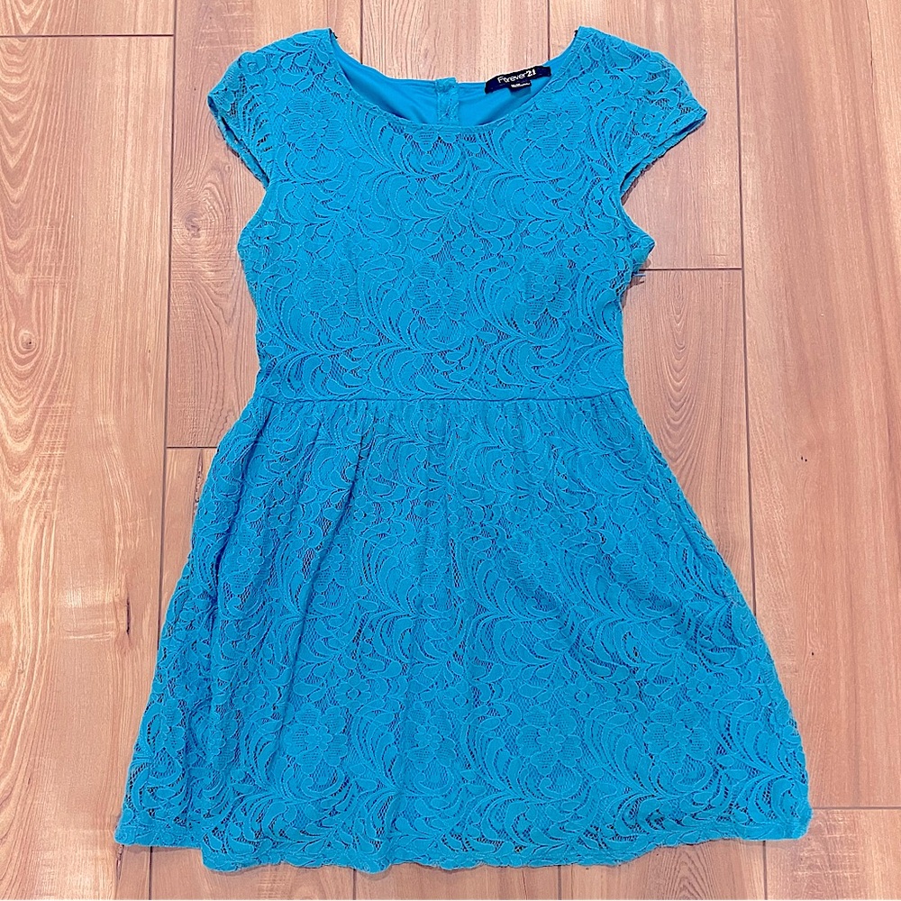 201- Forever 21 Cap Sleeve Cyan Dress